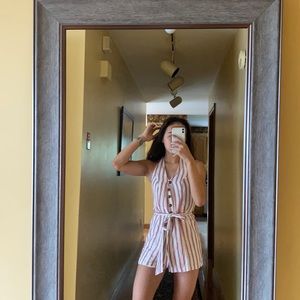 American Eagle Red Striped Romper XS